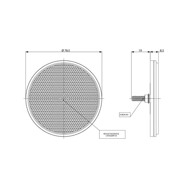 CATADIOPTRE ROND ROUGE TIGE FILETÉE DIAMETRE 78MM DIAMETRE TROU 5MM PAR 10