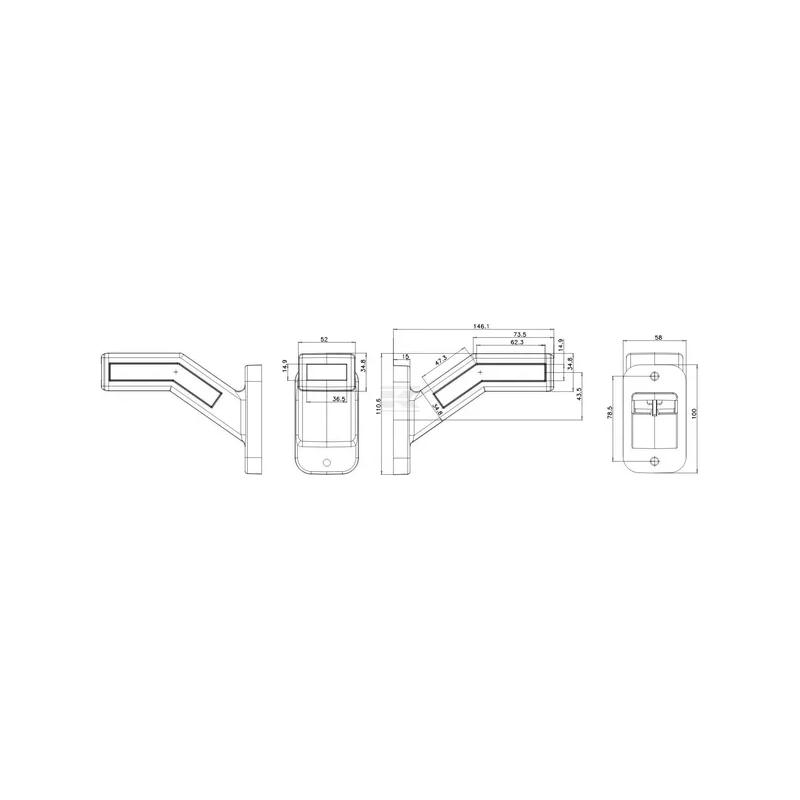 FEU DE GABARIT LATÉRAL AVANT/ARRIÈRE GAUCHE LED 12-24V 58X146.1X110.6MM