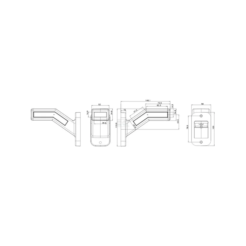 FEU DE GABARIT LATÉRAL AVANT/ARRIÈRE DROIT LED 12-24V 58X146.1X110.6MM