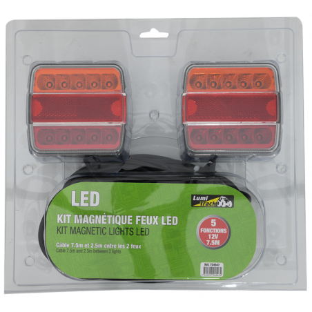 KIT SIGNALISATION 2 FEUX LED ROUGE/JAUNE 12V 7.50M MAGNETIQUES