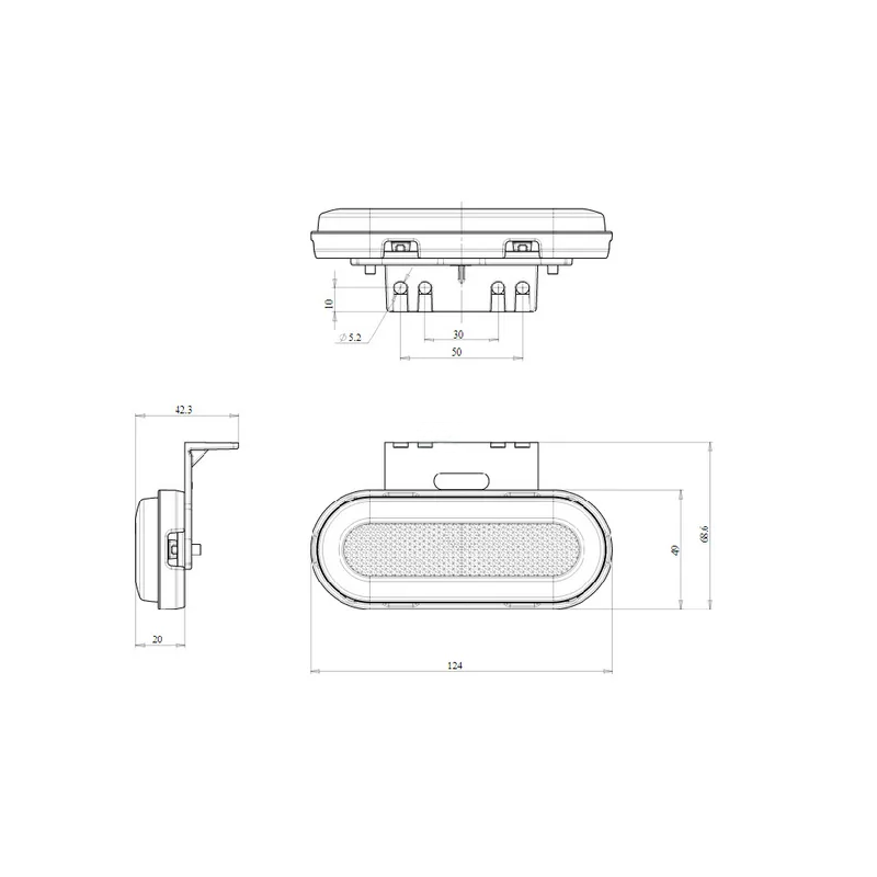 FEU DE POSITION LATERAL BLANC LED RECTANGULAIRE 12/24V 124X49X20MM