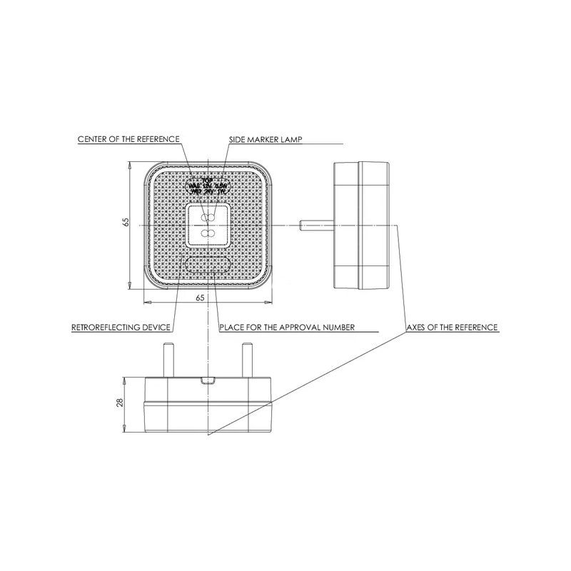 FEU DE GABARIT LED ORANGE CARRE POSITION DE FIXATION UNIVERSEL 12/24V 65X65X28MM