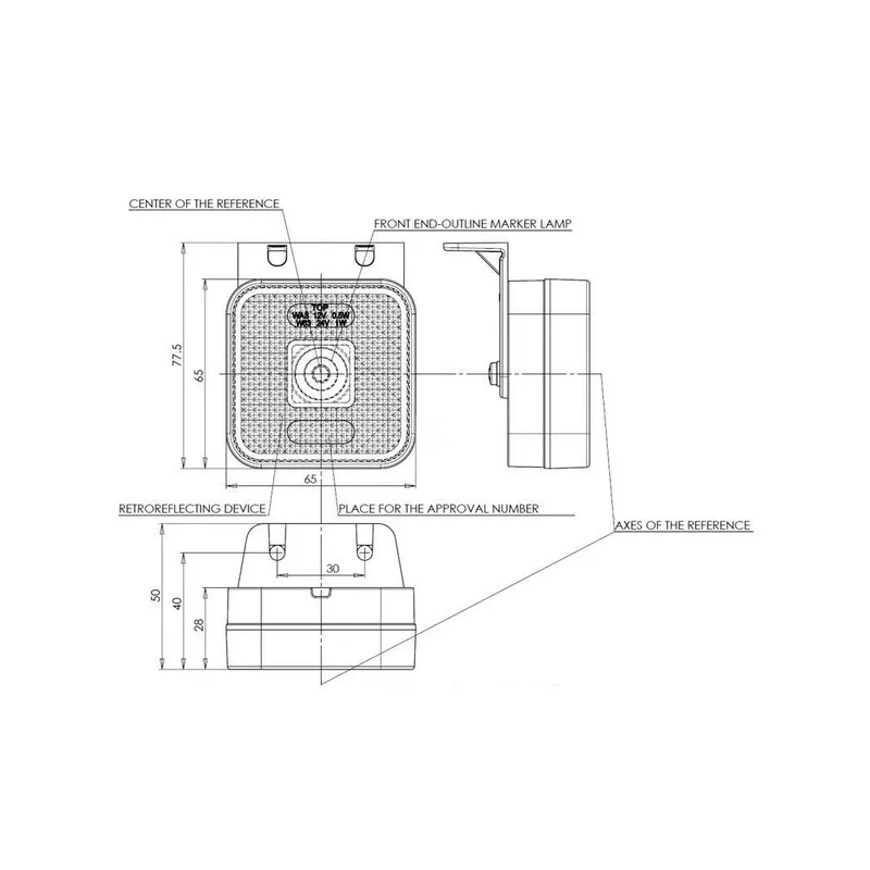 FEU DE GABARIT LED BLANC CARRE 12/24V 65X65X28MM