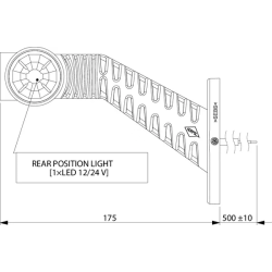 FEU DE GABARIT GAUCHE 3 LED 0.7/1.4W 12/24V BLANC/ORANGE/ROUGE 125X55X175MM