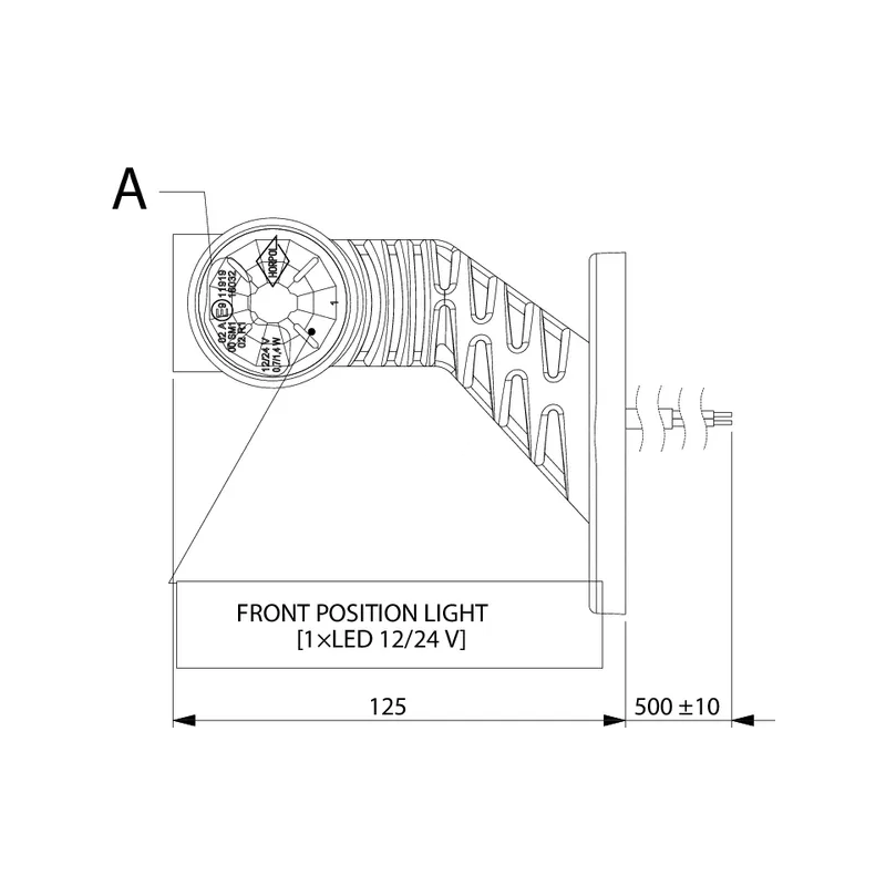 FEU DE GABARIT 3 LED DROITE 0.7/1.4W 12/24V BLANC/ORANGE/ROUGE 110X55X125MM