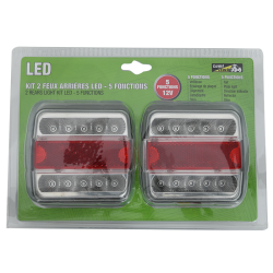 2 FEUX ARRIERE LED ROUGE/BLANC 5 FONCTIONS 12V