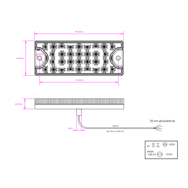 FEU ARRIERE 2 FONCTIONS MINILED II 12/24V POUR ECIM ET GOURDON