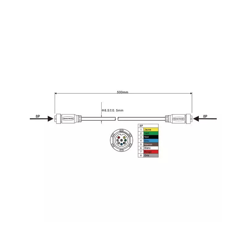 CABLE DE LIAISON FEMELLE-FEMELLE 8 BROCHES (LONGUEUR AU CHOIX)