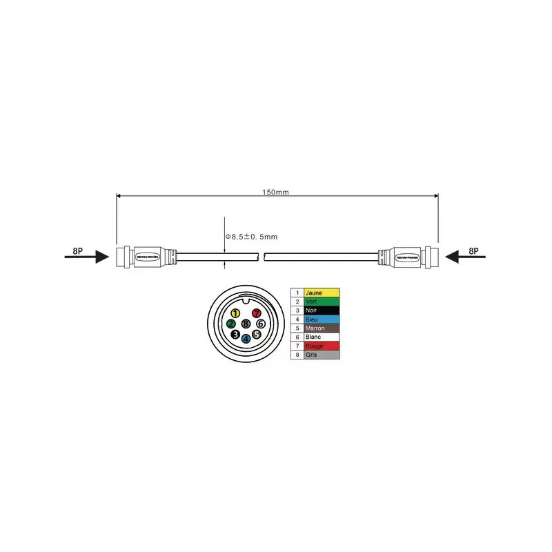 CABLE DE LIAISON MALE-MALE 8 PIN 0,1M