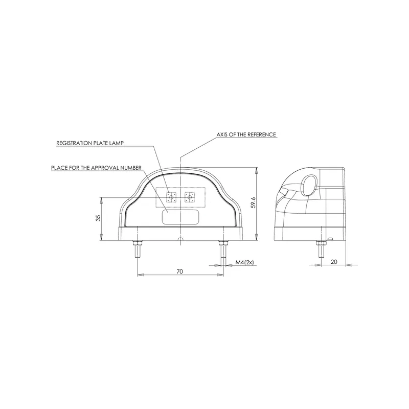 ECLAIRAGE DE PLAQUE LED 12/24V 101X58.5X59.5MM ENTRAXE DES TROUS 70MM M4