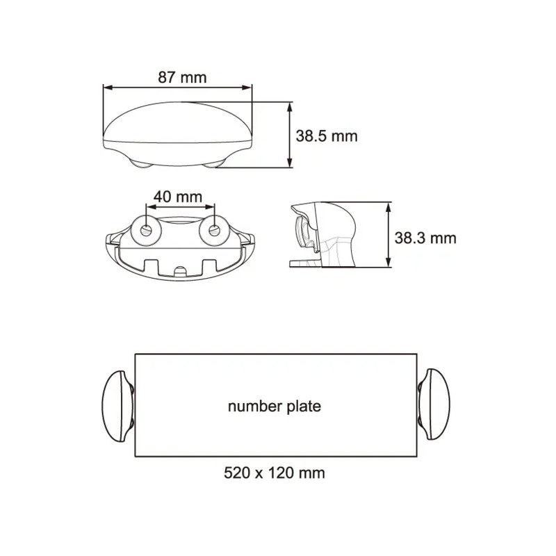 ECLAIRAGE DE PLAQUE 3 LED 12/24V 87X39X38MM