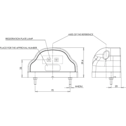 ÉCLAIRAGE DE PLAQUE LED ROUGE 12/24V 101X58.5X59.6MM ENTRAXE DES TROUS 70MM