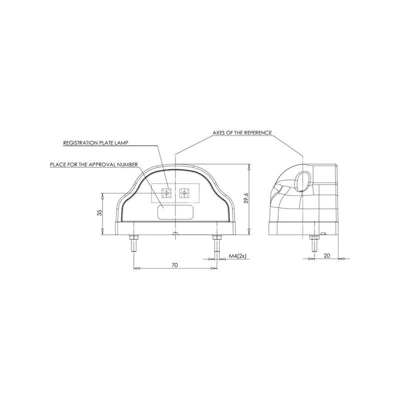 ÉCLAIRAGE DE PLAQUE LED ROUGE 12/24V 101X58.5X59.6MM ENTRAXE DES TROUS 70MM