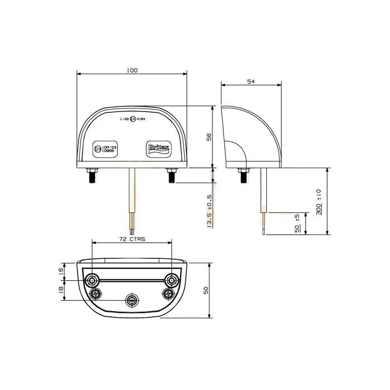 ÉCLAIRAGE DE PLAQUE LED 12/24V CÂBLE 0.3M ENTRAXE DES TROUS 72MM