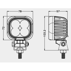 PHARE DE TRAVAIL CARRE PIVOTANT 360° 4 LED 3600 LUMENS ECLAIRAGE LARGE CONNECTEUR + FAISCEAU DEUTSCH