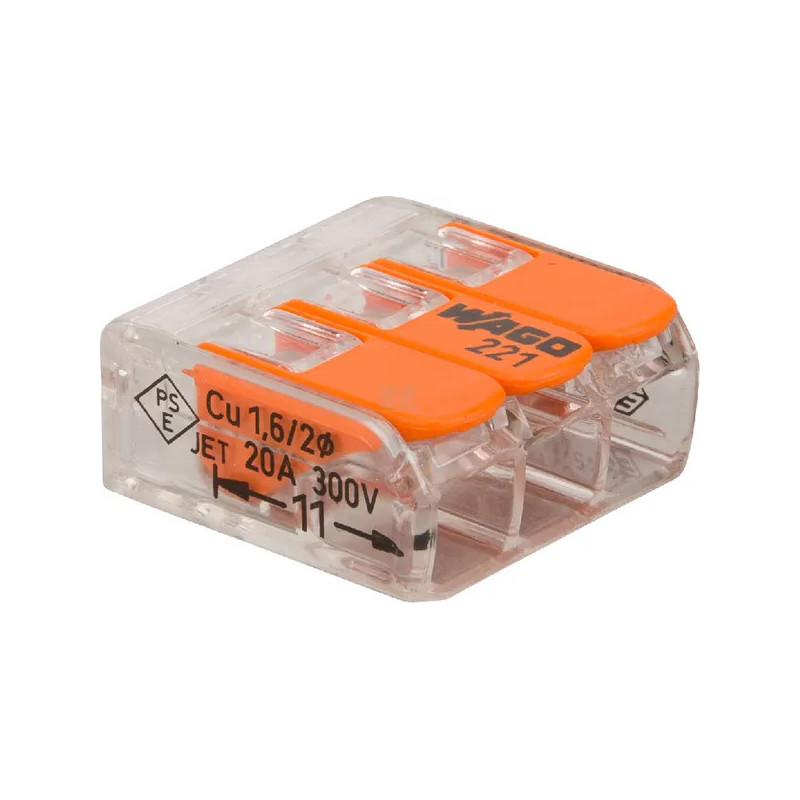 BLOC TERMINAL 3 CONDUCTEURS WAGO EPAISSEUR CÂBLE 0.2-4MM2 450V 32A