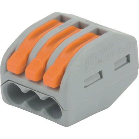 BLOC TERMINAL 3 CONDUCTEURS TYPE 222 WAGO EPAISSEUR CABLE 0.08-2.5MM2 400V 32A