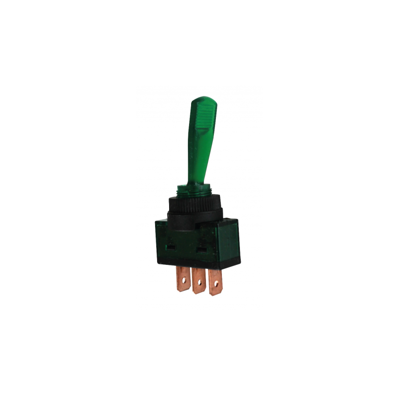 INTERRUPTEUR A LEVIER AVEC VOYANT VERT 12V 10A CONNEXION PAR 3 FICHES