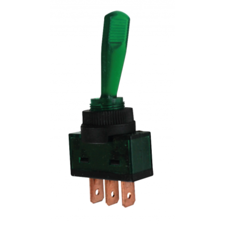 INTERRUPTEUR A LEVIER AVEC VOYANT VERT 12V 10A CONNEXION PAR 3 FICHES