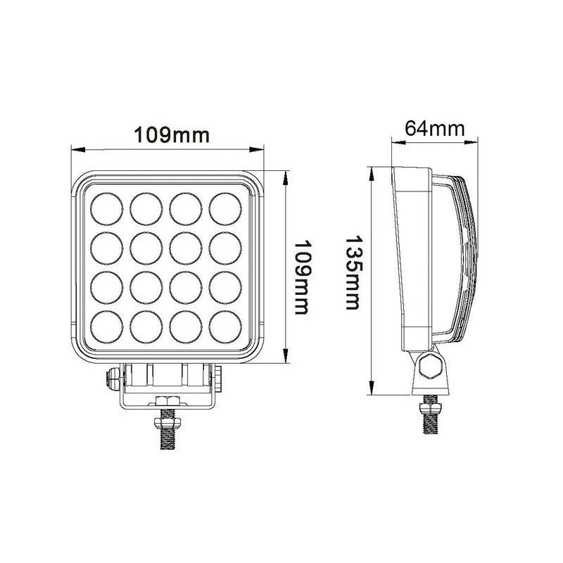 PHARE DE TRAVAIL CARRE 16 LED 2880 LUMENS ECLAIRAGE LARGE