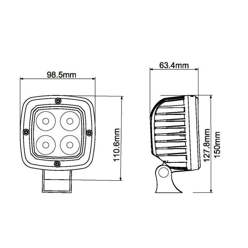 PHARE DE TRAVAIL CARRE 4 LED 4000 LUMENS ECLAIRAGE LARGE ADAPTABLE DEUTZ FENDT VALTRA CLAAS JCB JOHN-DEERE MASSEY FERGUSON