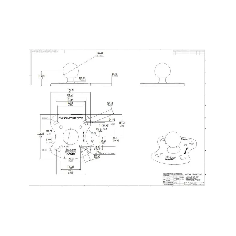 SOCLE RAM C A BOULE 1.5" DIAMETRE EXTERIEUR 38MM