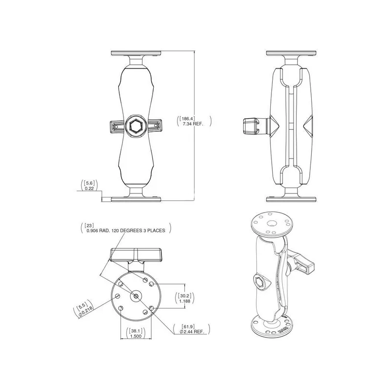 KIT DE FIXATION COMPLET RAM C LONGUEUR 187MM DIAMETRE EXTERIEUR 38MM