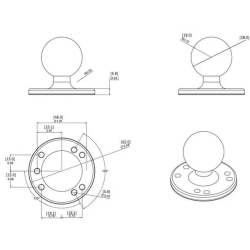 PIED DE MONTAGE ROND RAM C LONGUEUR 62MM DIAMETRE BOULE 38.1MM