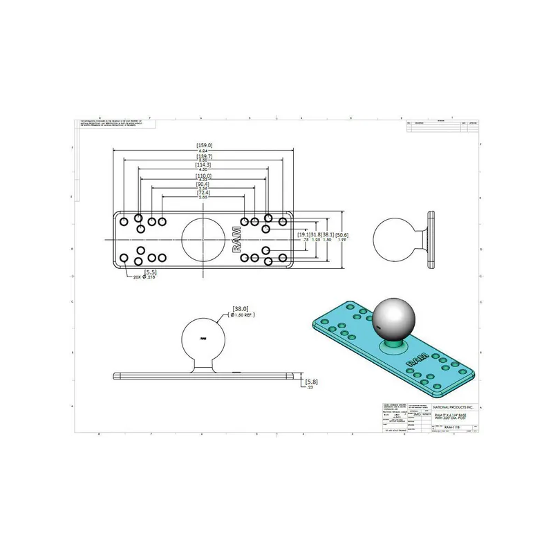 PLAQUE DE MONTAGE RAM C LONGUEUR 158.8MM DIAMETRE EXTERIEUR 38MM