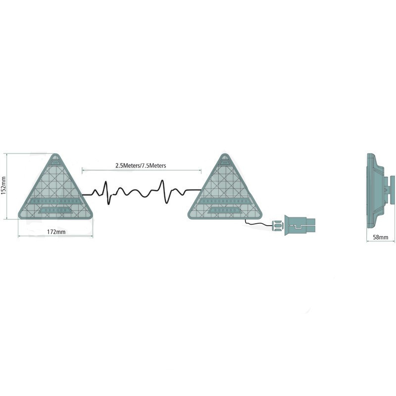 KIT SIGNALISATION 2 FEUX LED TRIANGULAIRES MAGNETIQUES 12/24V 7.50M