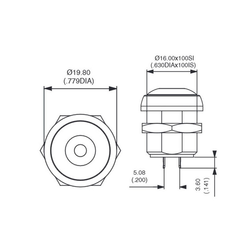 Interrupteur Poussoir Momentané Noir 16mm IP67 | Protopled