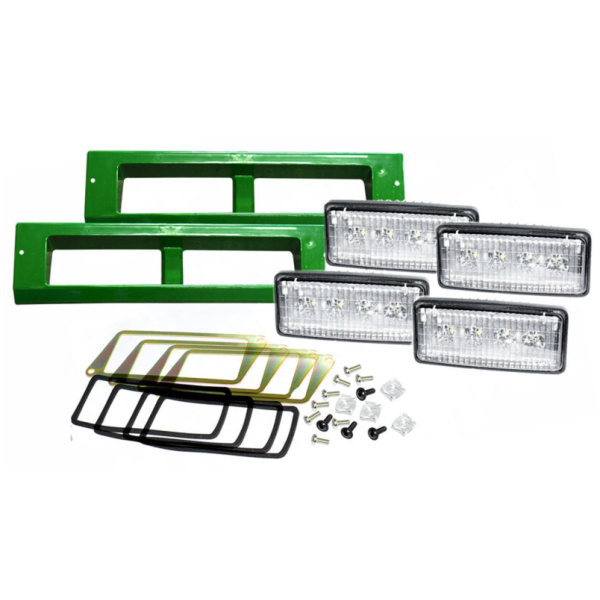 KIT 4 PHARES DE TRAVAIL A LED AVEC VISSERIE ET ENJOLIVEURS ADAPTABLE JOHN DEERE RE306510 RE577572 R161288 RE37450