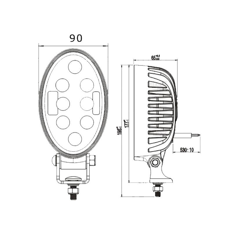 PHARE DE TRAVAIL OVALE A LED 2400 LUMENS AVEC SUPPORT MAIN COURANTE ECLAIRAGE LARGE