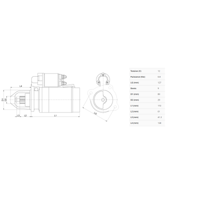 Démarreur 12V 0.8kW Massey Ferguson 829803M91 | TEA20 TED20 9 Dents