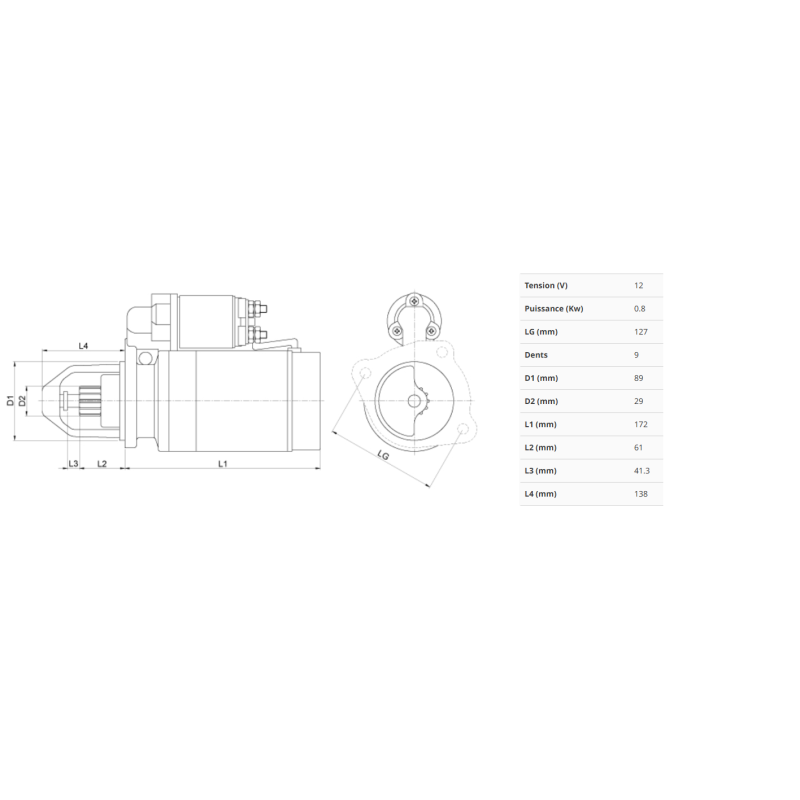 Démarreur 12V 0.8kW Massey Ferguson 829803M91 | TEA20 TED20 9 Dents