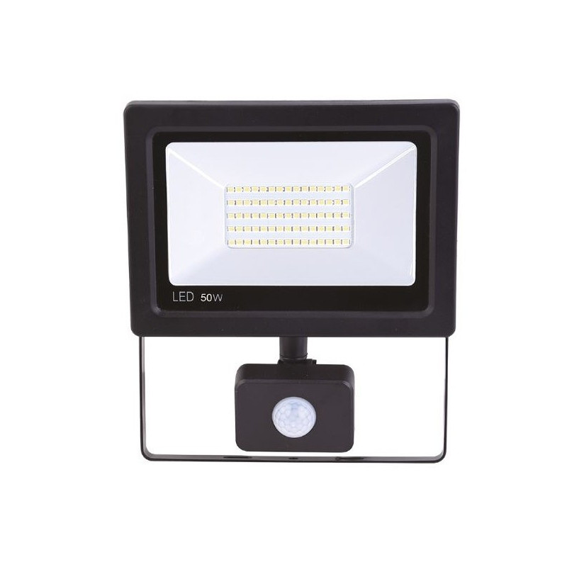 PROJECTEUR LED EXTRA PLAT NOIR AVEC DETECTEUR 50W 4000 LUMENS