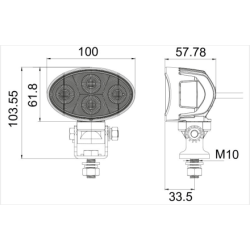 PHARE DE TRAVAIL OVALE 4 LED 3790 LUMENS ECLAIRAGE LARGE