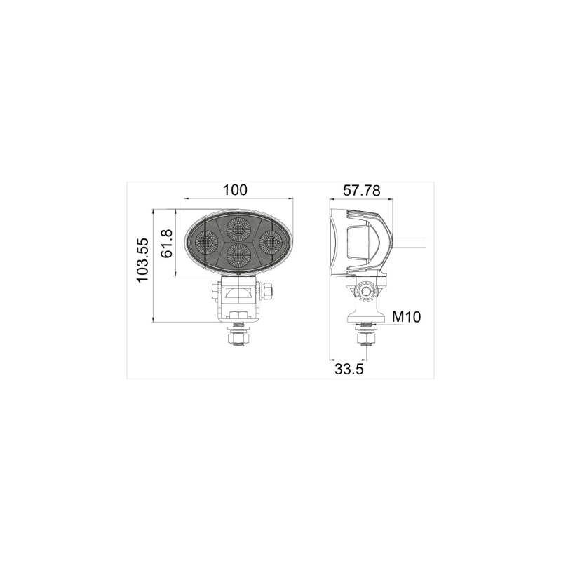 PHARE DE TRAVAIL OVALE 4 LED 3790 LUMENS ECLAIRAGE LARGE