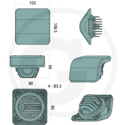 PHARE DE TRAVAIL CARRE AVEC ANGLE 9 LED 5200 LUMENS ADAPTABLE CASE-IH FENDT STEYR