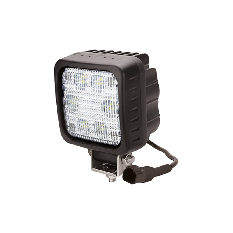 PHARE DE TRAVAIL CARRE 6 LED 3000 LUMENS ECLAIRAGE LARGE AVEC FAISCEAU 30CM ET PRISE DEUTSCH